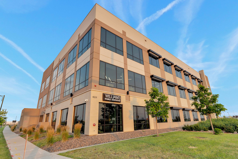Williams Dental Group modern office building exterior at 4624 Central Park Blvd, Denver.
